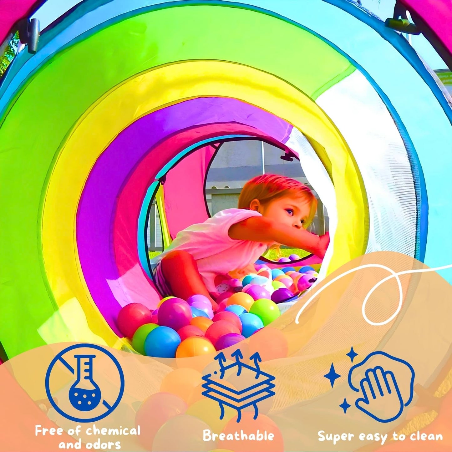NUBUNI 4pc Pop Up Children Play Tent : 2 Crawl Tunnel + 2 Tents : Kids Tents for Boys, Girls, Babies & Toddlers for Indoor & Outdoor : Large Children Playhouse Ball Pit