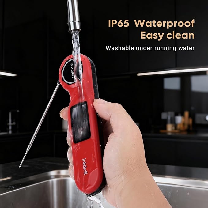 Rechargeable 0.5 Seconds Instant Read Meat Thermometer for Cooking, ±0.5℉ Accuracy Digital Food Thermometer with Large Screen, IP65 Waterproof Kitchen Thermometer with Magnets for Grilling Frying BBQ