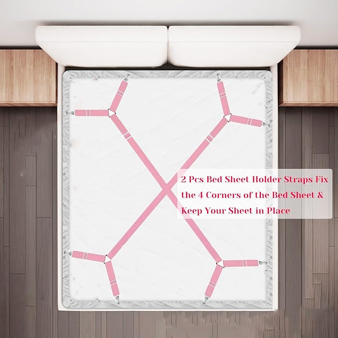 Bed Sheet Holder Straps, 2 Pcs Adjustable Mattress Sheet Clips, Bed Sheet Fasteners Elastic Sheet Suspenders to Keep Bed Sheet in Place for Different Beds (X-Purple)