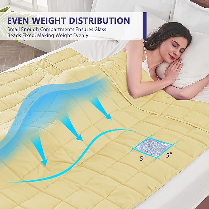 yescool Weighted Blanket for Adults (20 lbs, 60” x 80”, Yellow) Cooling Heavy Blanket for Sleeping Perfect for 190-210 lbs, Queen Size Breathable Blanket with Premium Glass Bead, Machine Washable