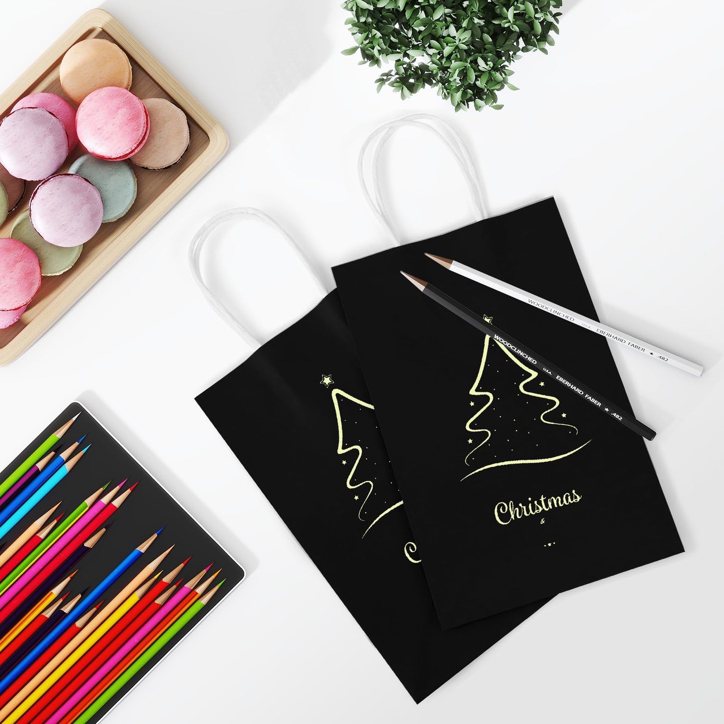 REMTAP Gift Paper Bags 5.9×3.2×8.2 50Pcs Kraft Bags with Handles Bulk Gift Bags for Wedding Party Craft Retail Packaging, Shopping, Party Favor, Retail Bag (Black-S-50pcs, 5.9×3.2×8.2)