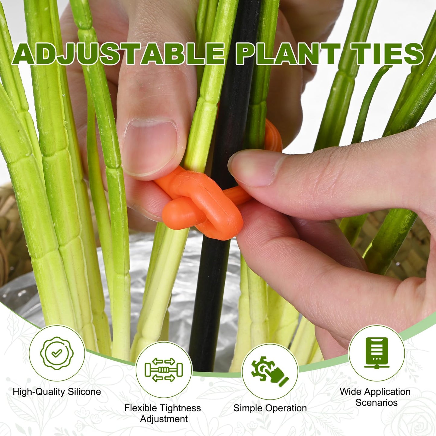 M METERXITY 12-Pack Adjustable Plant Ties, 3inch/7.62cm Silicone Flexible Multi-Function Sturdy Garden Twist Tie for Plant Support/Tree/Shrub/Vine, Reusable Support Twine [Orange]