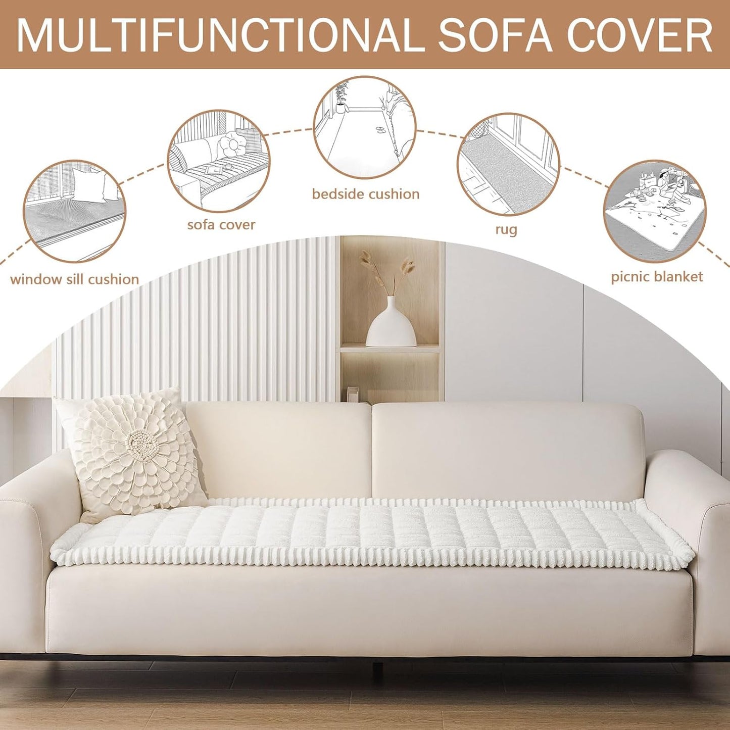Smiry Couch Cover for Dogs Washable, Non Slip Fuzzy Pet Couch Covers for 3 Cushion Sofa Pet Friendly, Thick Soft Sofa Slipcovers Cushion Protector (White, 27.6" x 70.9")