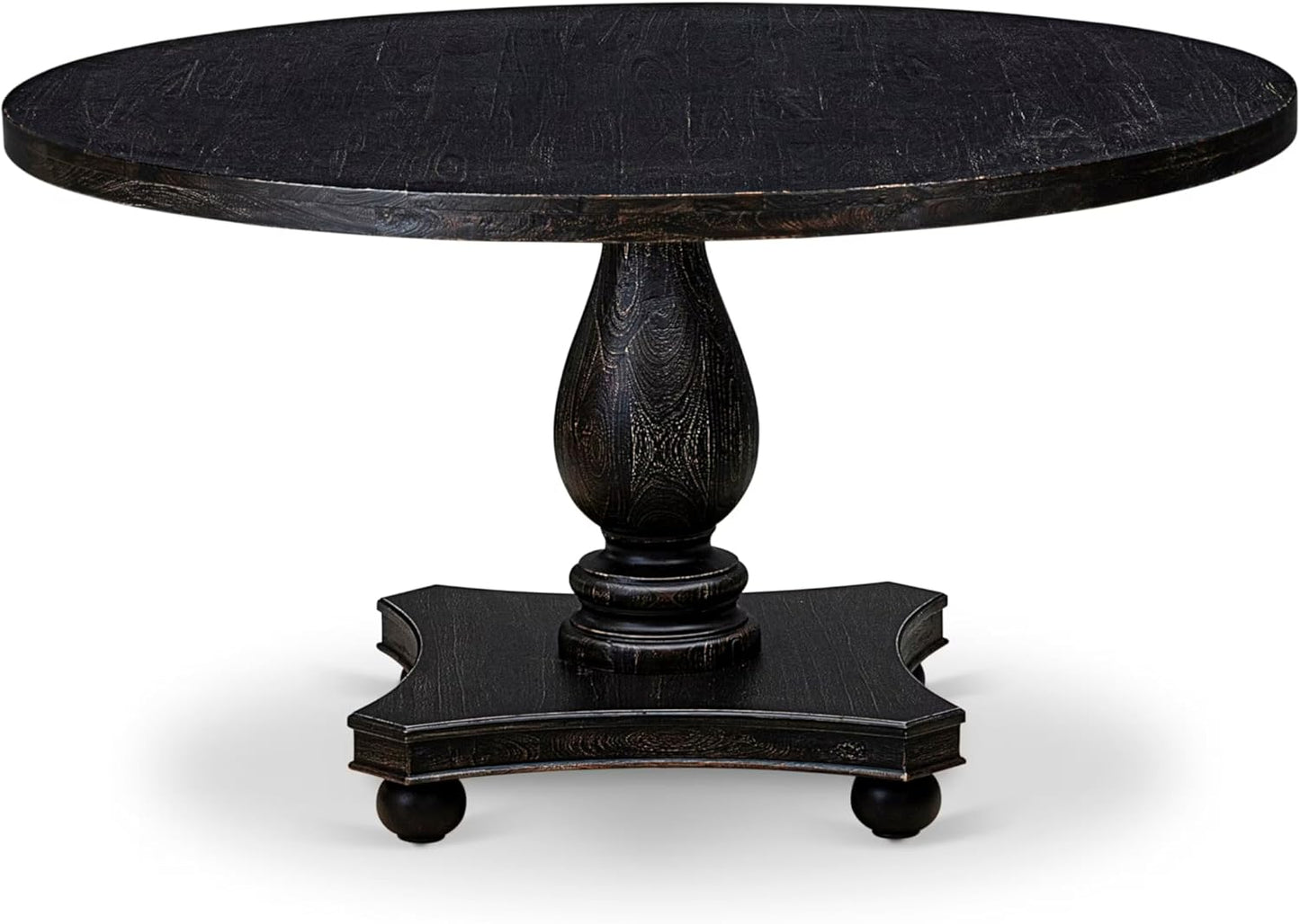 I52-11-TP Wooden Breakfast Table with Acacia Wood Round Tabletop and Stylish Pedestal Base - Sand Blasted Black Finish