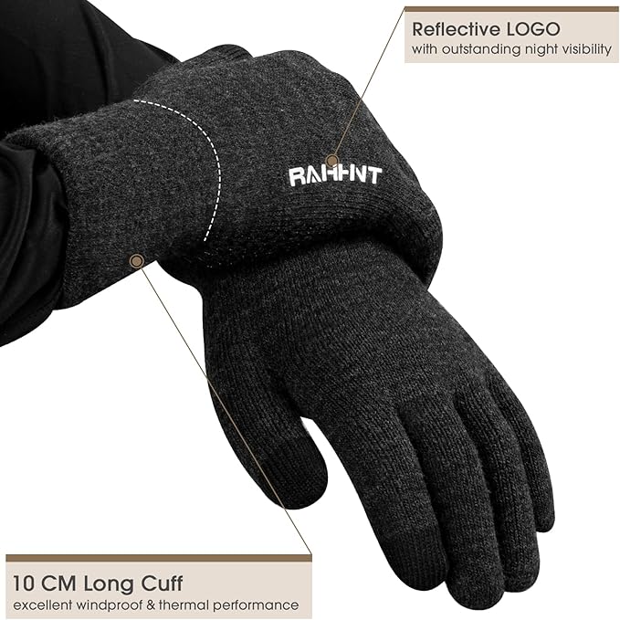 Rahhint Wool Winter Gloves Men Women Fleece lined Knit Gloves with Touchscreen Fingers Insulated Gloves Keep Hand Warm Gift