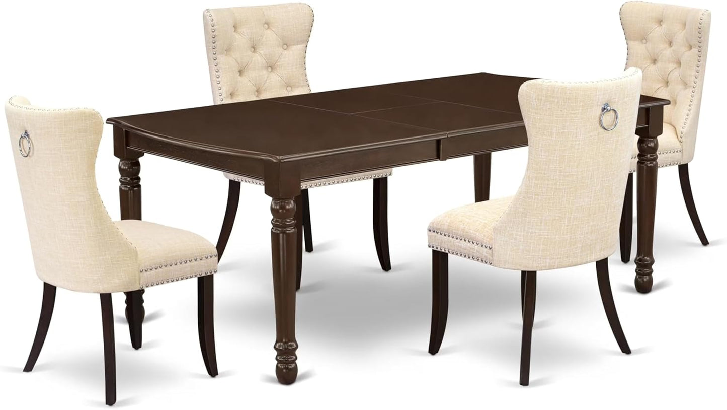 East West Furniture DODA5-MAH-32 5 Piece Kitchen Table Set Consists of a Rectangle Dining Table with Butterfly Leaf and 4 Polyester Fabric Padded Chairs, 42x78 Inch, Mahogany