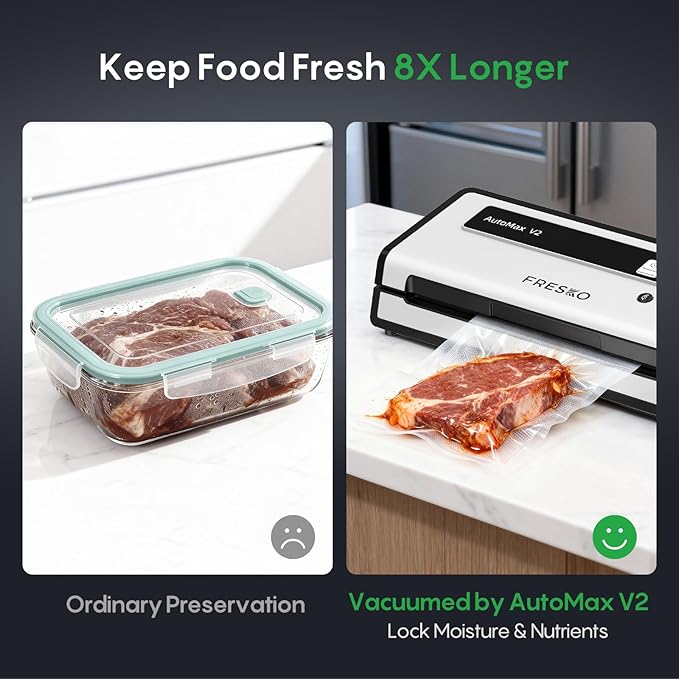 FRESKO Vacuum Sealer Machine with Automatic Bag Detection, Double Heat Seal, Compact Food Sealer, Easy to Use, Starter Kit