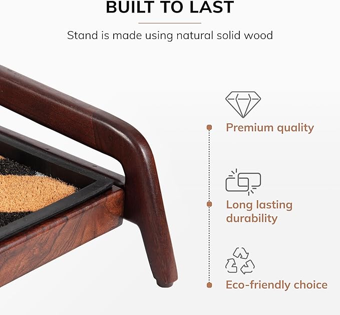 Anji Mountain Heavy Duty Waterproof Wooden Shoe Storage Mat Organizer/Boot Storage Tray Multi Use for Entryway with Coir, Tan and Ivory Insert, 1 Tier, Fits 3 Pair (36.5" Wide)