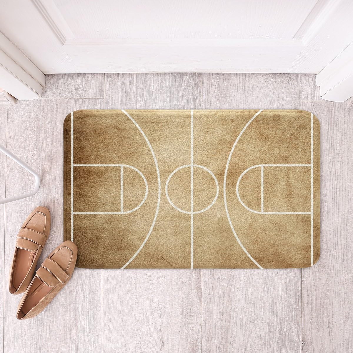 Feelyou Basketball Polyester Bath Rug Vintage Basketball Court Print Soft Fleece Door Carpet for Kids Boys Girls Ball Sports Non Slip Bath Mat Ball Games Bathroom Floor Indoor Doormat,20x32 Inch