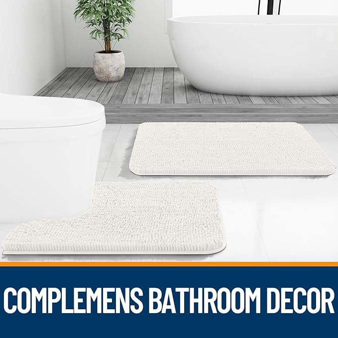 OLANLY Bathroom Rugs 30x20, Extra Soft Absorbent Chenille Bath Rugs, Rubber Backing Quick Dry, Machine Washable Bath Mats for Bathroom Floor, Tub and Shower, Home Decor Accessories, Ivory