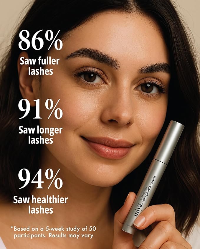 MIYA LASH | Eyelash Growth Serum | Natural Lash Enhancer for Longer, Thicker Healthier Lashes | Gentle Effective Lash Growth Serum | Oil Free Lash Booster 3ml