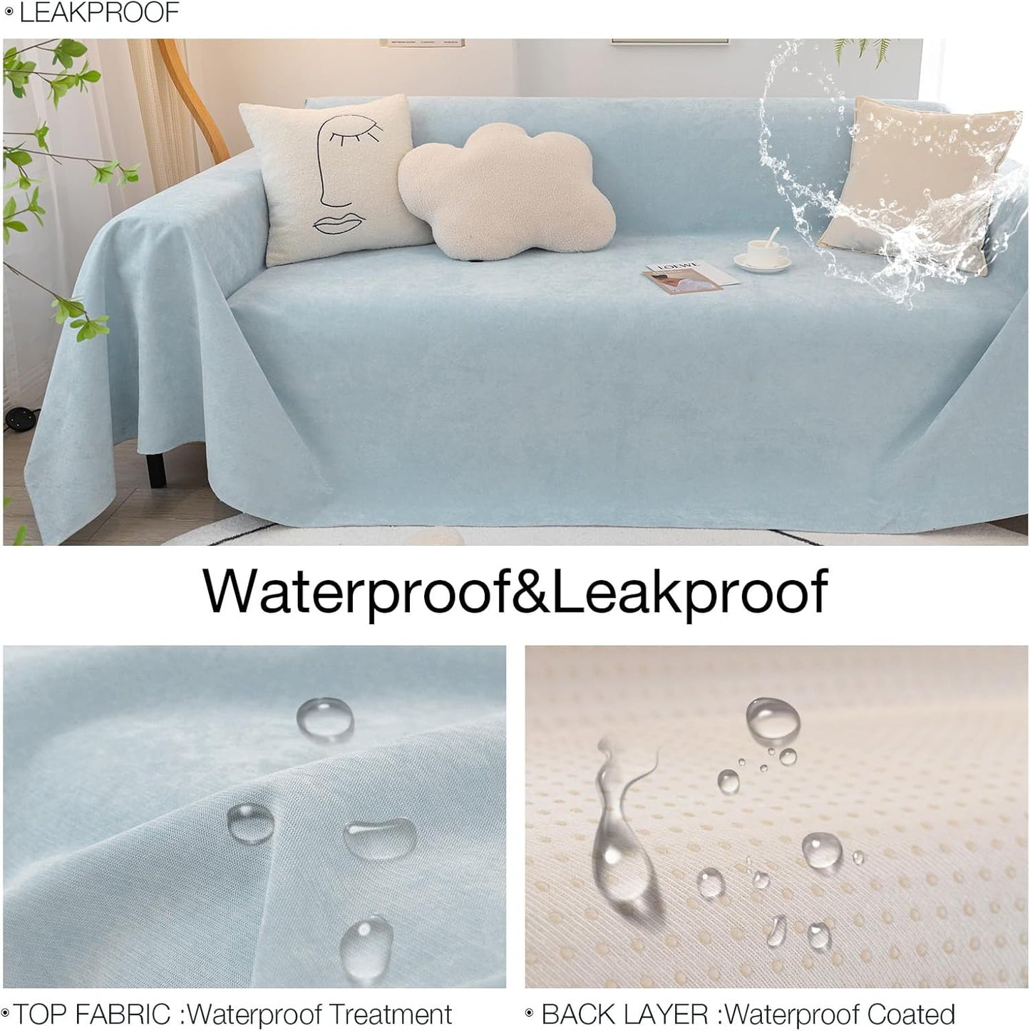STACYPIK Waterproof Sky Blue Loveseat Couch Cover for Sectional, Couch Cover for Dogs, Anti-Slip Anti-Cat Scratch Furniture Protector for 2 Cushion Couch, Modern Couch Cushion Covers for Pets-71X71IN