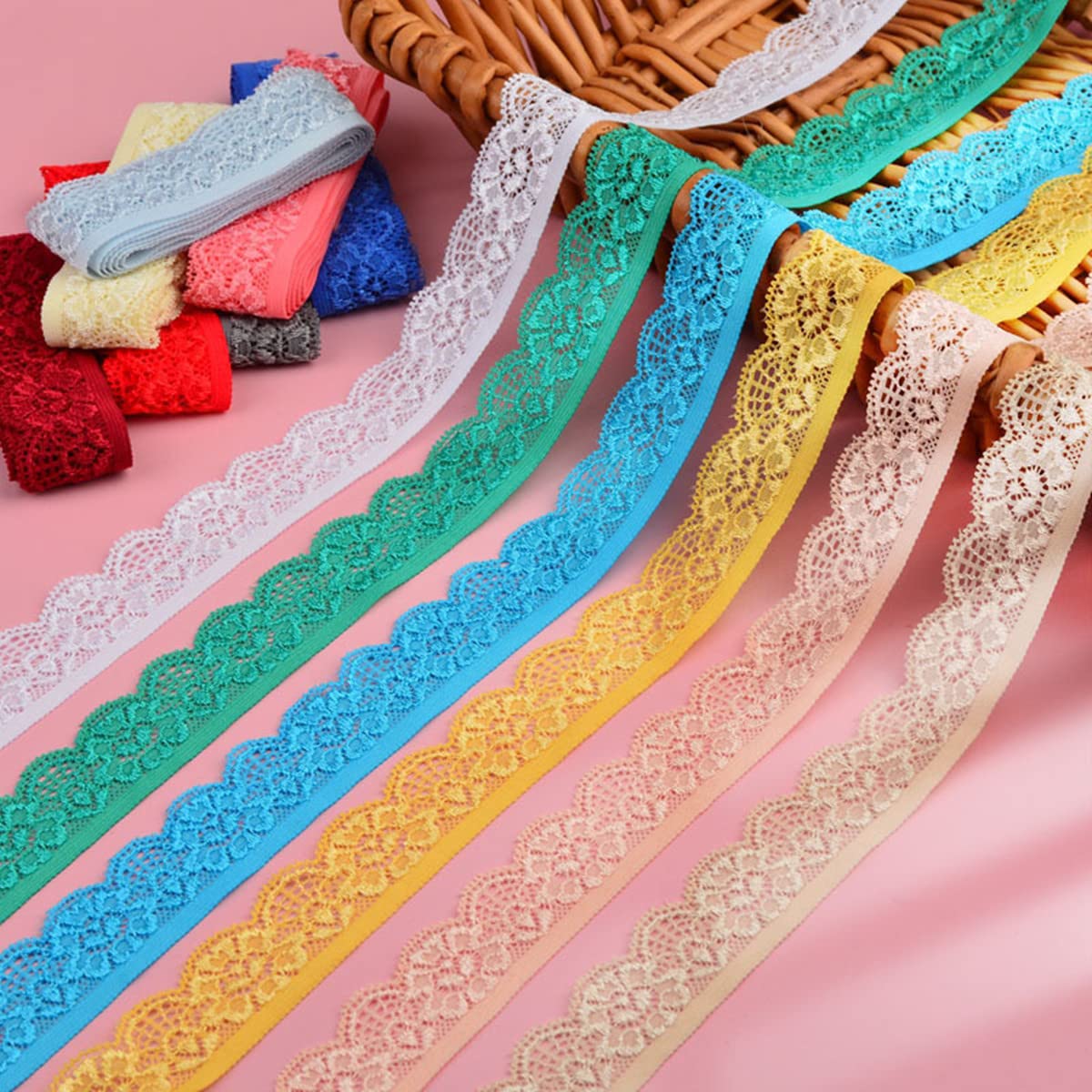 20 Yards 1inch Wide Stretchy Lace Trim 1inch Wide Embroidered Floral Lace Fabric Scalloped Edge Ribbon for Bra Lingerie Underwear Sewing Craft (Beige)