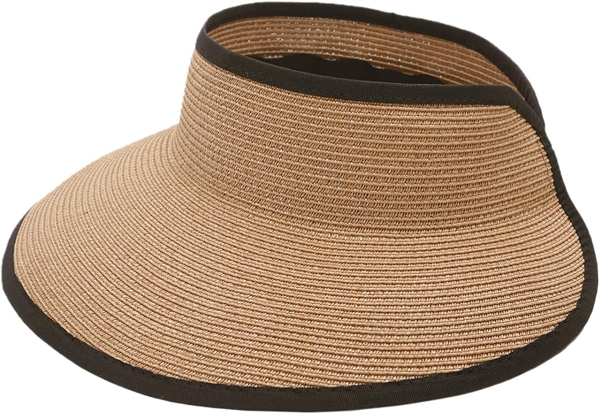Joywant Womens Sun Visor Hats, Packable Wide Brim Ponytail Beach Hat Straw Visor Summer Beach Vacation Essentials for Womens