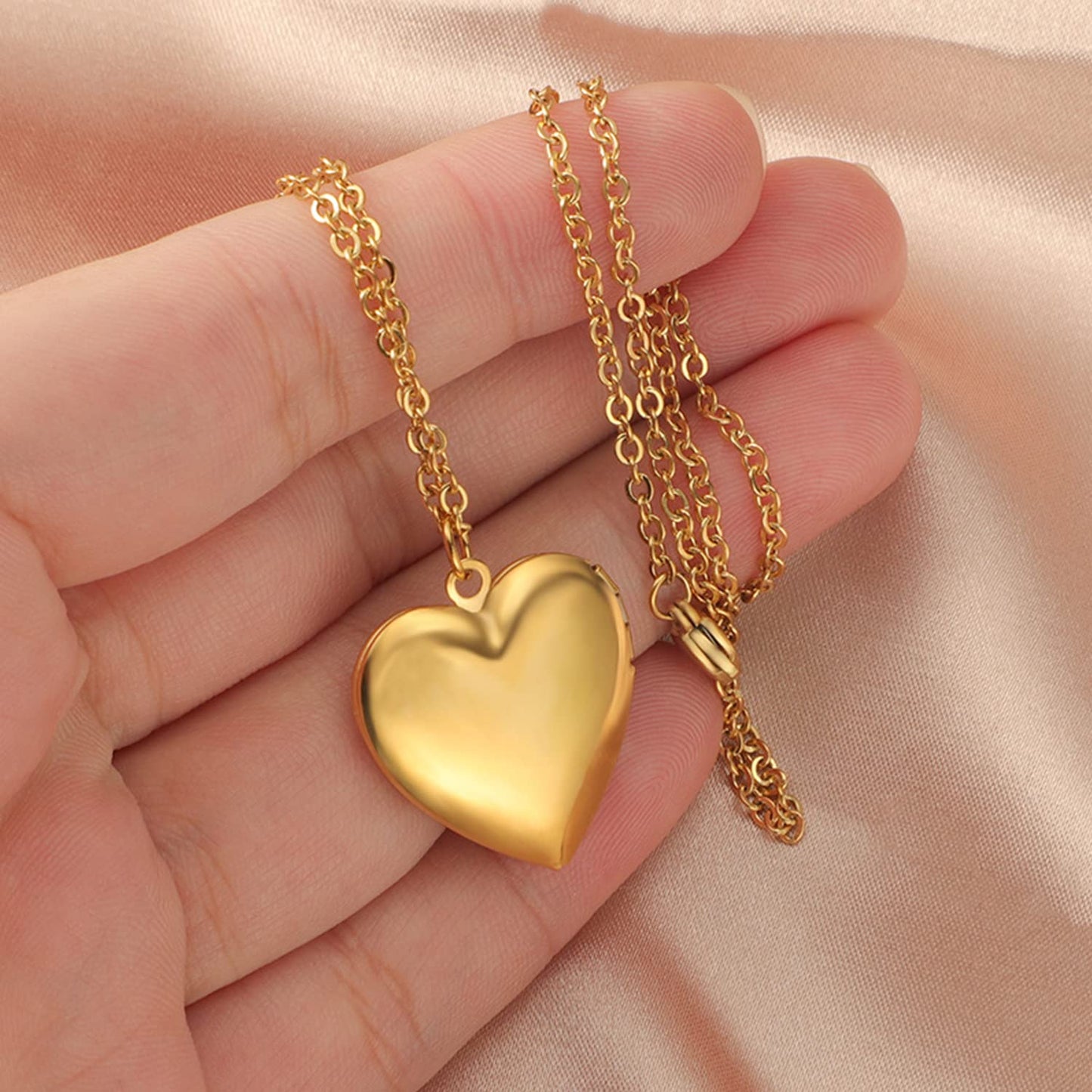 PHOCKSIN Gold Heart Locket Necklace 12 Birth Flowers Personalized Love Heart Necklace that Holds Pictures Customized Gifts Locket Necklaces for Birthday Presents