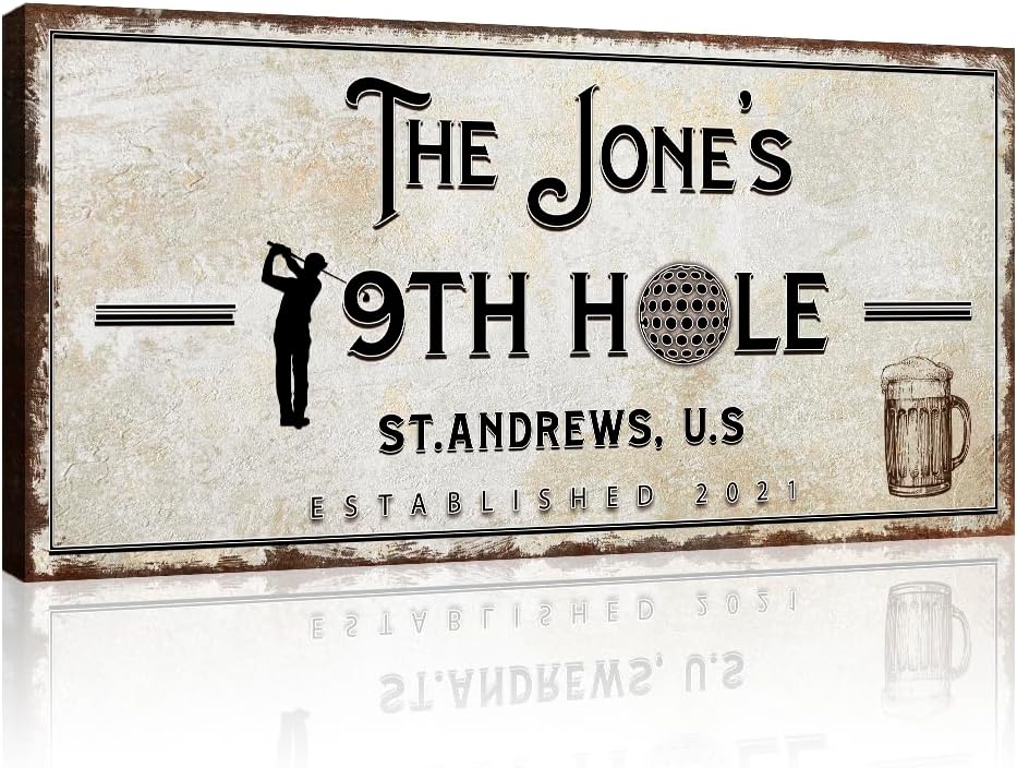 TAILORED CANVASES Golf Art Decor - Personalized Vintage Golf Wall Art Sign for Man Cave, Bedroom, Basement, Home Bar and Custom Gift for Husband, Dad, Wedding & Anniversary - 19th Hole Sign, 60"x30"