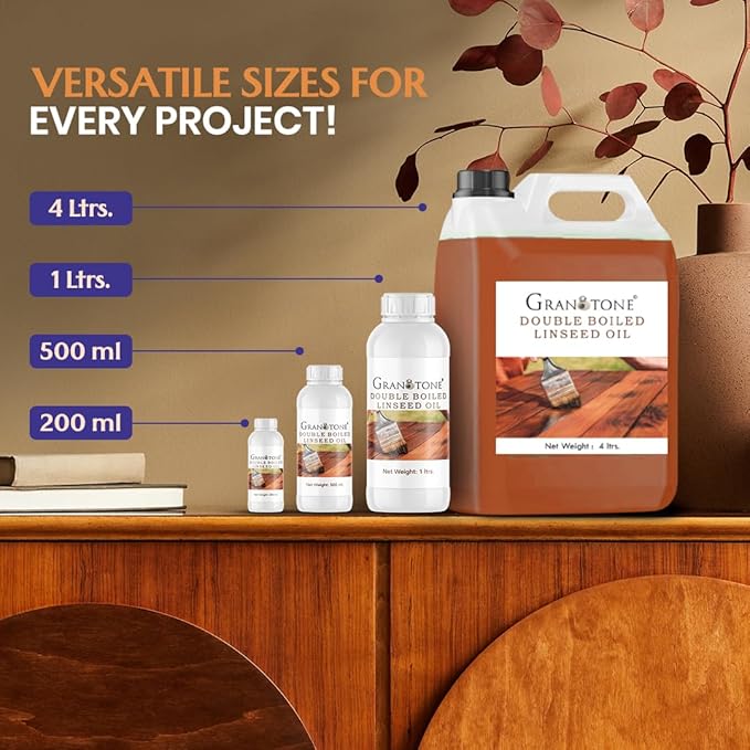 GRANOTONE Double Boiled Linseed Oil | Effective Waterproof Furniture Polish Oil, Used for Wood Finishing, Sports Goods Like Cricket Bat, Filling Cracks, Mixing with Paint and Wall Putty, 200 ML