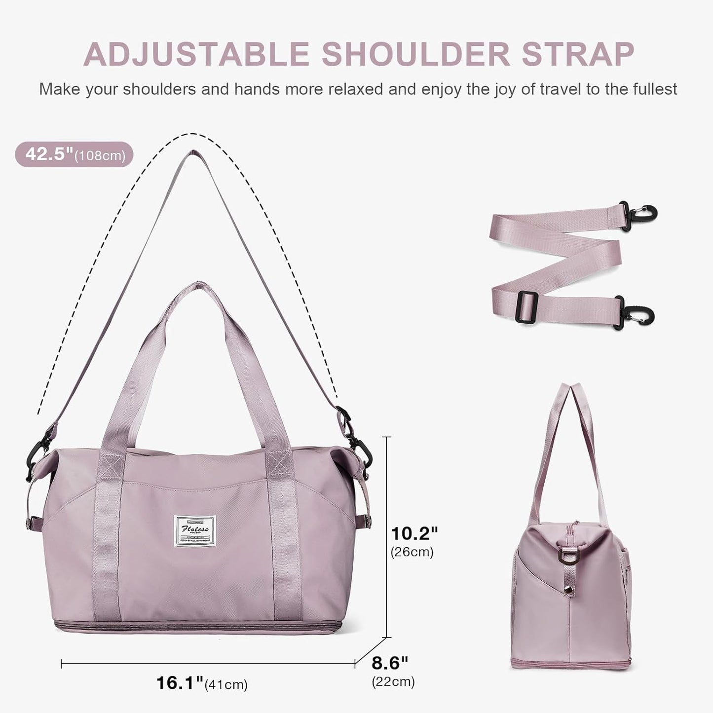 Travel Duffel Bag, Sports Tote Gym Bag, Shoulder Weekender Overnight Bag for Women