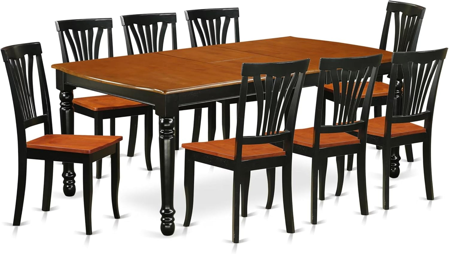East West Furniture DOAV9-BCH-W 9 Piece Dining Table Set Includes a Rectangle Dining Room Table with Butterfly Leaf and 8 Wooden Seat Chairs, 42x78 Inch, Black & Cherry