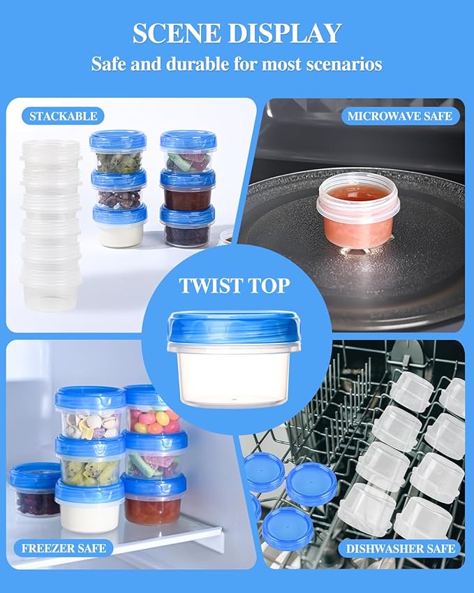 Salad Dressing Containers, [16 Pack*2 oz] Reusable Easy to Open Dressing, Condiment, Sauce, Dip Containers to Go With Leak-Proof Twist Top Lids, Bpa Free, Safe For Microwave, Freezer, Dishwasher