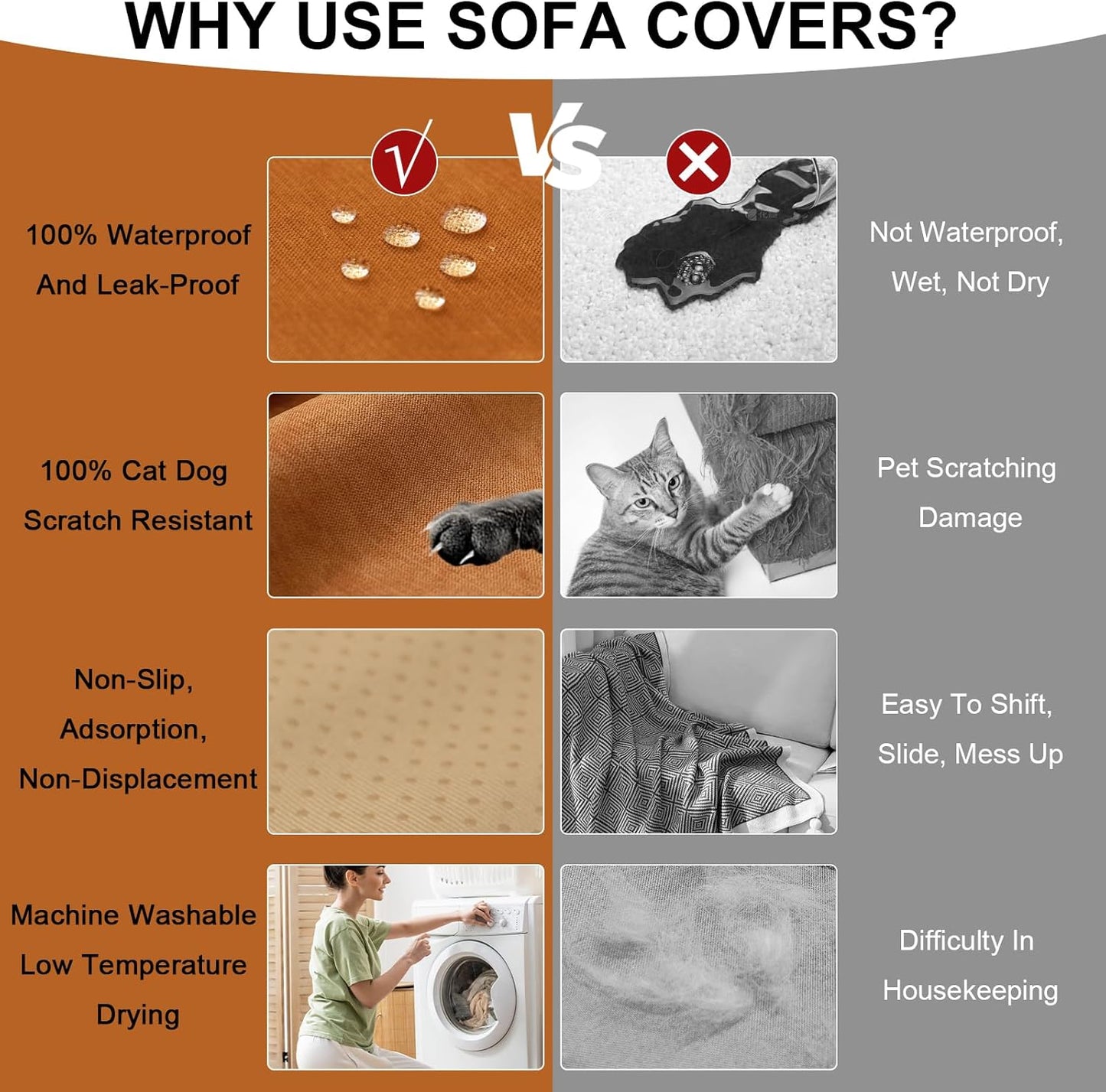 STACYPIK Orange Dogs Sofa Cover Waterproof, Non Slip Couch Cover for Sectional, Anti-Scratch Furniture Protector for 2 Cushion Couch, Loveseat Cover for Pets, Outdoor Multi-use Sofa Slipcover-71X118I