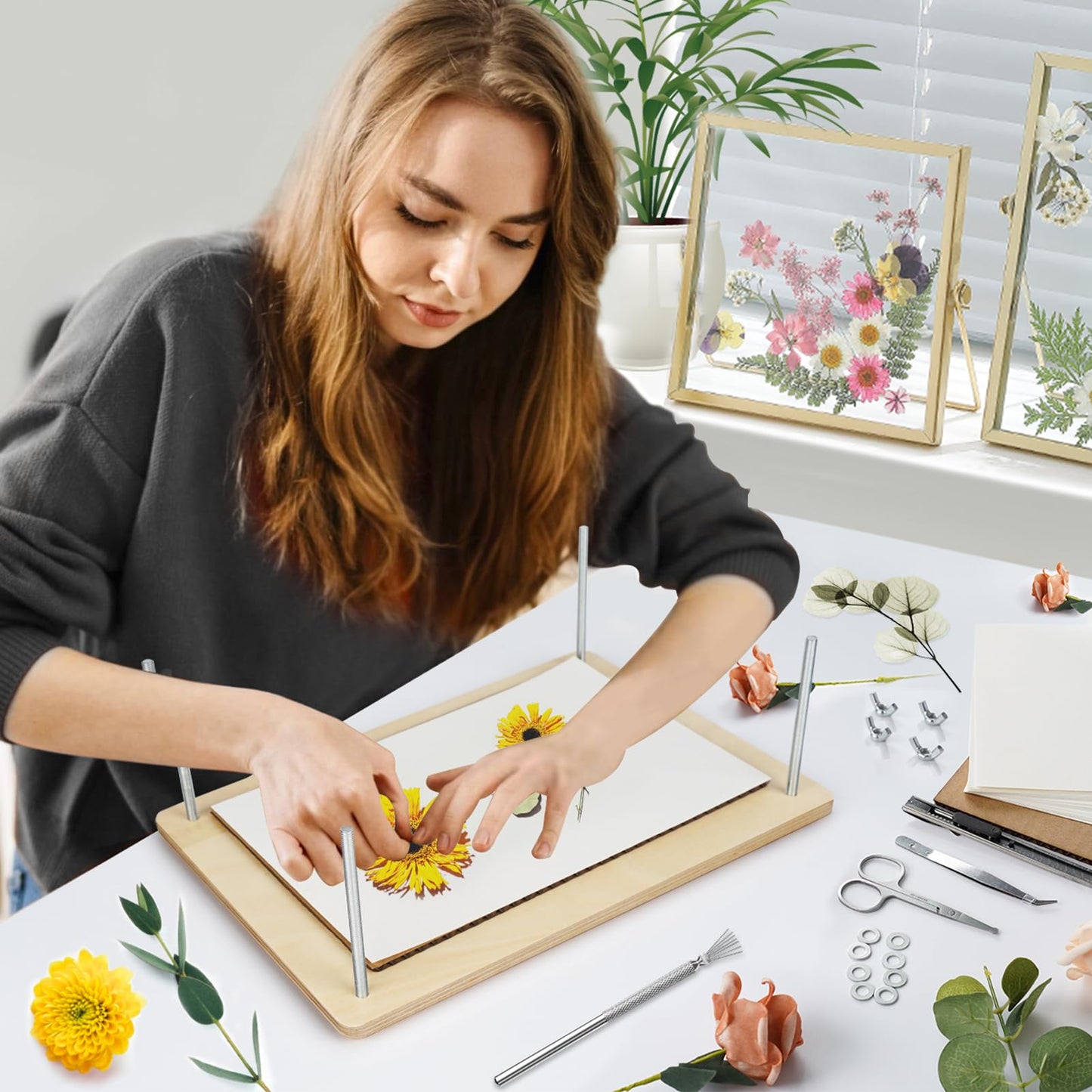 Dreamon Large Flower Press Kit - 11.8" x 8.3" 10 Layers DIY Wooden Flower Pressing Kit with Storage Bag Arts and Crafts Kits for Adults & Teens, Great Gift for DIY Arts and Crafts Lovers