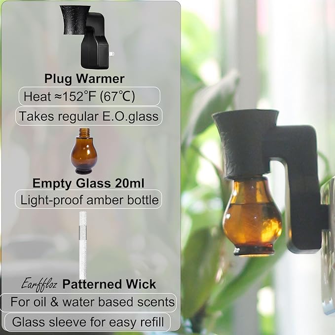 Refillable Plug in Oil Diffuser, 1 Pack Blank for DIY Air Freshener Home Scent, Work with Aromatherapy Essential Oil, EO+Water, Fragrance Refill for Plugins (Polarized Plug + Glass + Wick)