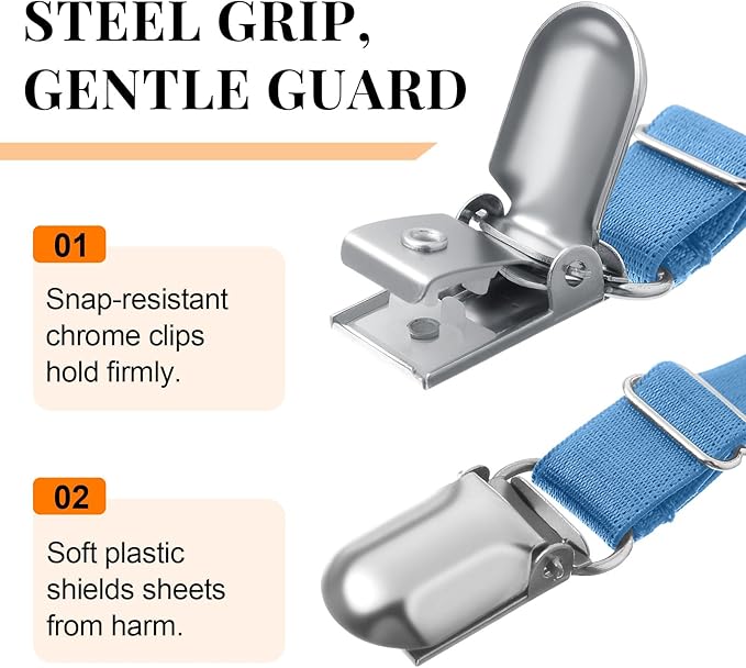 Boao 12 Pcs Bed Sheet Clips Straps Sheet Corner Straps Holder Adjustable Mattress Clips, Elastic Bed Grippers Suspender Fasteners Holder for Home (Sky Blue,8-12 Inch Length)