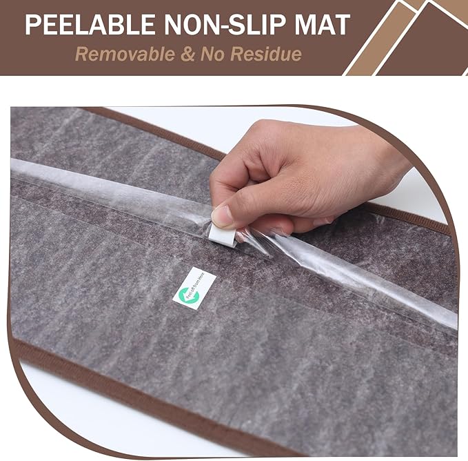 Non-Slip Stair Treads for Wooden Steps Indoor, 4 Pack 8x30in Carpet Stair Treads with Reusable Adhesive, Stair Runners for Wooden Steps Non Slip for Kids Elders and Pets,Machine Washable, Brown Weave