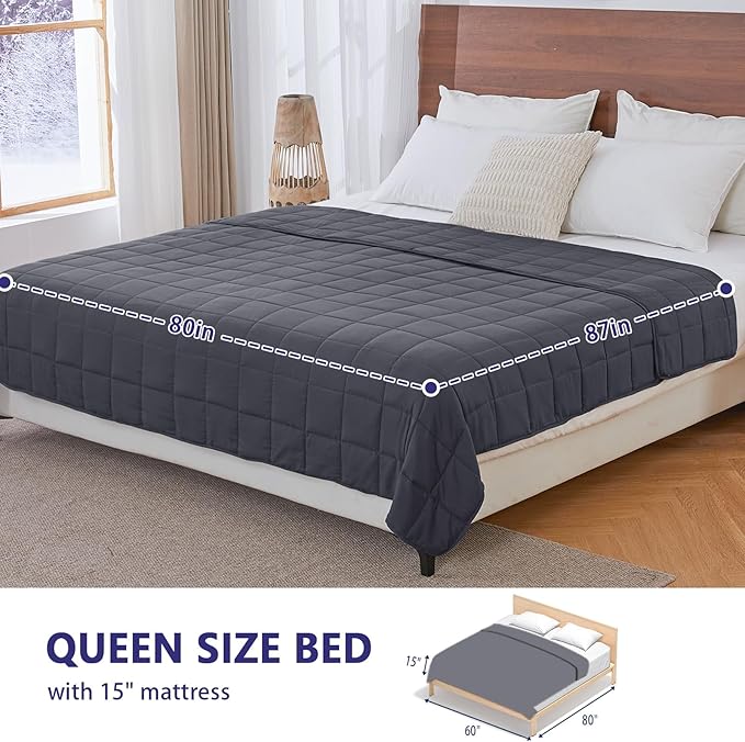 yescool King Size Weighted Blanket for Adults (25 lbs, 80” x 87”, Grey) Cooling Heavy Blanket for Sleeping Perfect for 240-260 lbs, Breathable Blanket for Adults & Couple All Season, Machine Washable