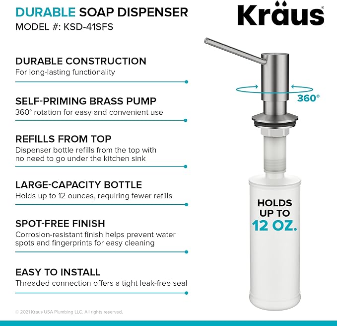 KRAUS Kitchen Soap and Lotion Dispenser in Spot Free Stainless Steel, KSD-41SFS