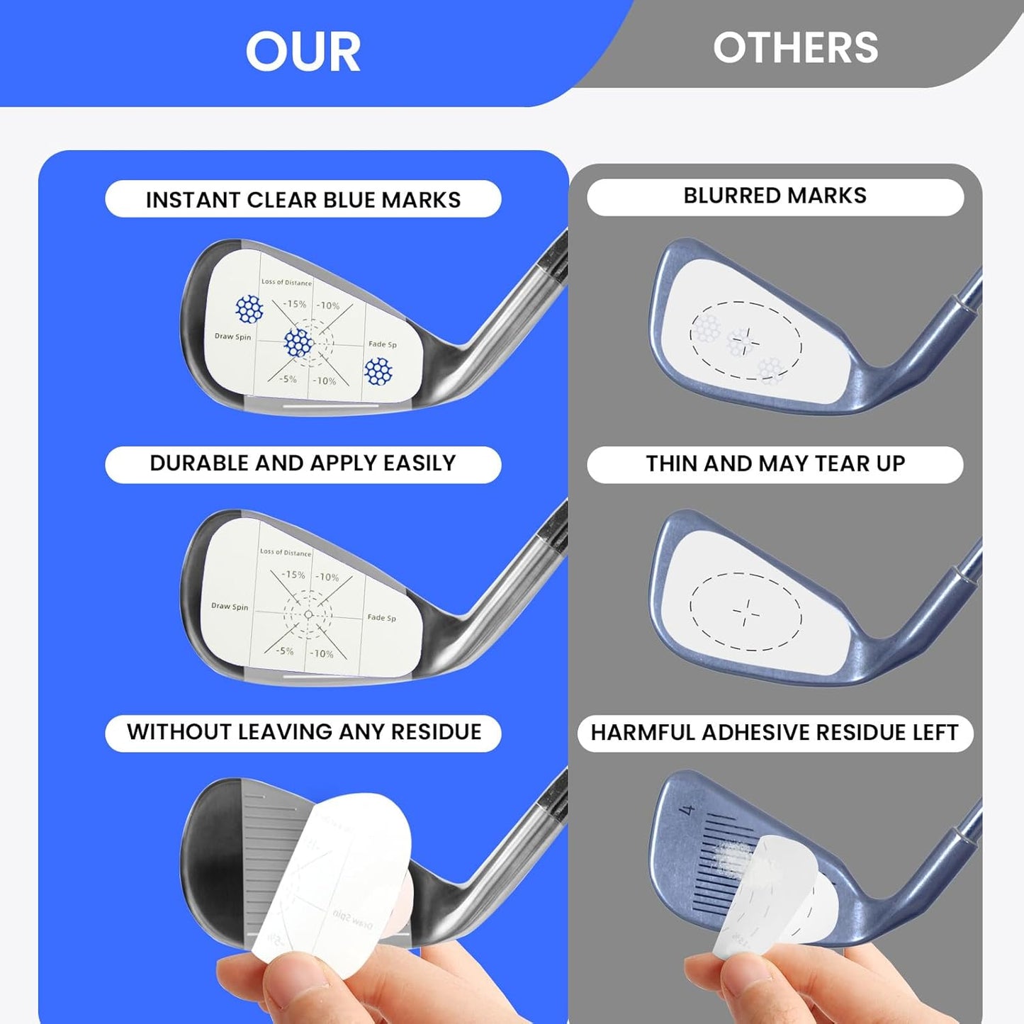 FINGER TEN Golf Impact Tape 75/150/375 Pcs Value Set Golf Club Impact Stickers Labels for Driver Woods Irons Putters, Self-Teaching Training Aid for Swing Practice