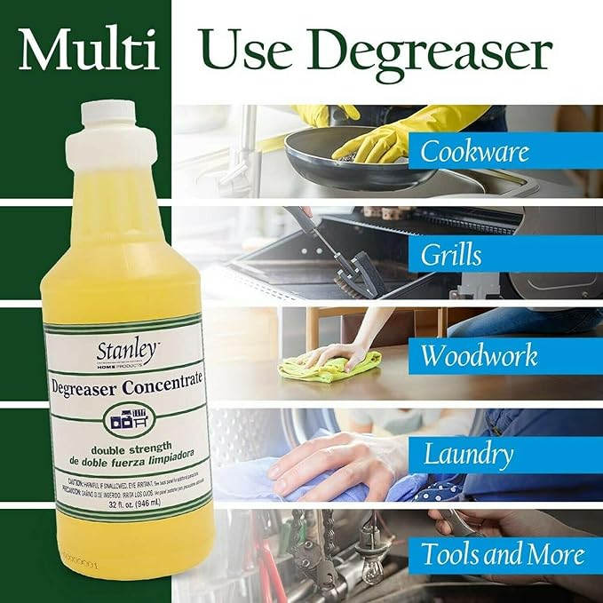 Stanley Degreaser Concentrate with Stainless Steel Scrubbers – Heavy Duty Cleaner for Grease, Grime, Pots, Pans & Kitchen Surfaces (with Sponges)
