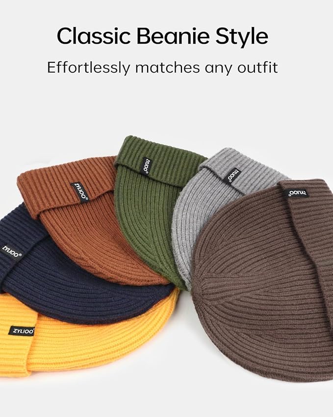 Zylioo Oversize Beanie Hats, XXL Big Size Ribbed Knit Cuffed Winter Hat for Cold Weather, Warm Skull Watch Cap