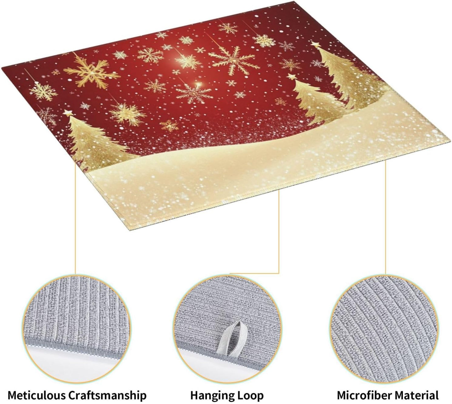 Dish Drying Mat for Kitchen Gold Christmas Tree Pattern Snowflake Counter Absorbent Dishes Drainer Microfiber Small 16x18 Inch