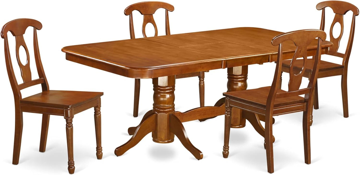 East West Furniture NANA5-SBR-W 5 Piece Dining Room Furniture Set Includes a Rectangle Kitchen Table with Butterfly Leaf and 4 Dining Chairs, 40x78 Inch, Saddle Brown