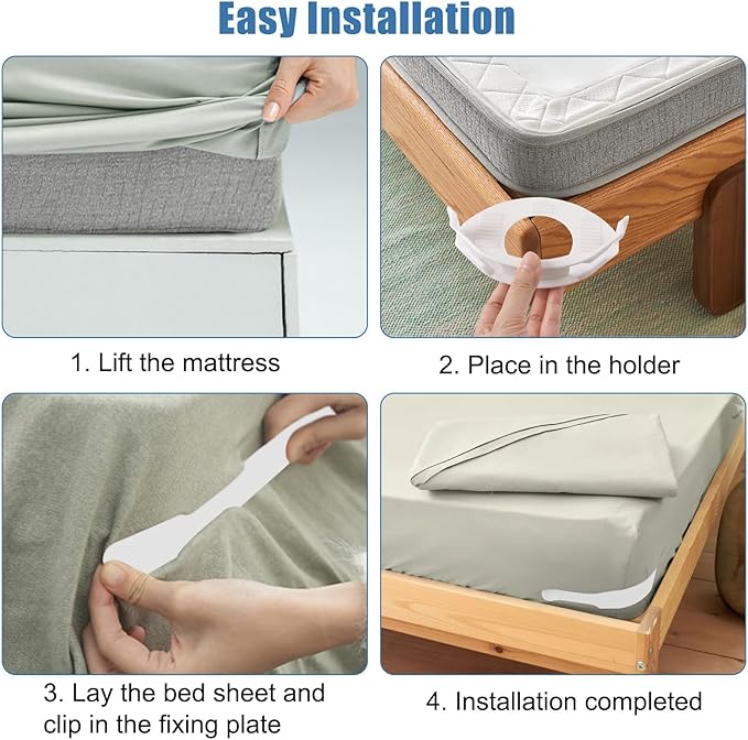 Sheet Holder, Bed Sheet Holders Secure Bed Sheets Firm&Tight Heavy Duty Sheets Fasteners For Corner Fitted Sheet Straps Fit Twin Queen & King Beds that All Mattress Sizes (4, Grey) (Light white)