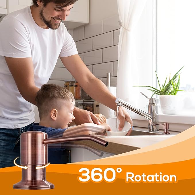 Built in Sink Soap Dispenser Lotion Dispenser for Kitchen Sink, Soap Dispenser with 17 Ounce Bottle, Soap Pump Built in Countertop Under Sink, Red Bronze