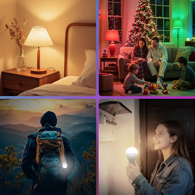 Neporal MagixPro RGB Remote Rechargeable Light Bulbs, Dual Recharge (USB & Socket Charging), Color Changing Dimmable LED Bulb, No Outlet Needed, Touch + Remote Control, Non Electric Lighting, 2 Pack