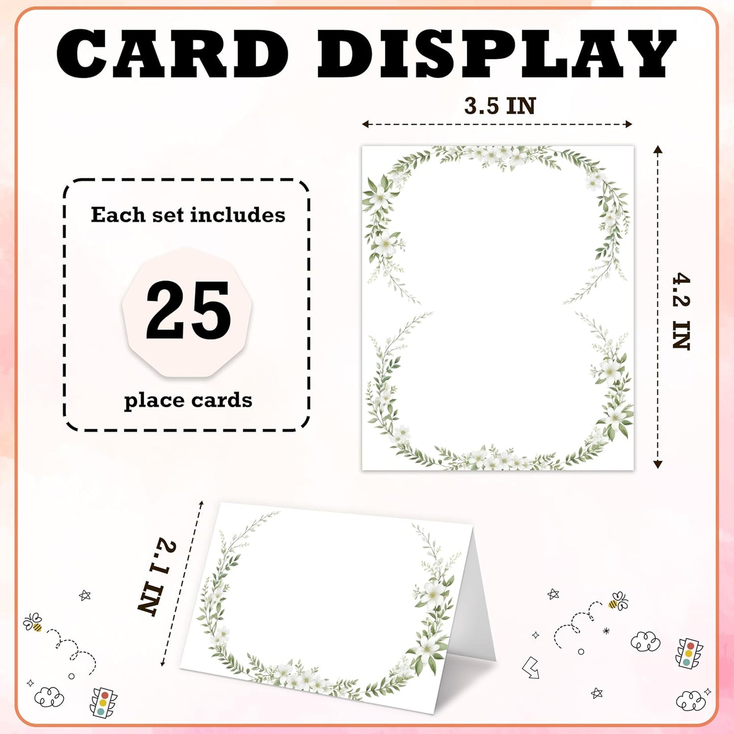 White Floral Place Cards For Girls, Flowers Greenery Name Card For Table Setting, Spring Holiday Party Favors Supplies, Flowers Tent Cards Decoration For Bridal Shower Wedding Baby Shower, 25 Pack -12