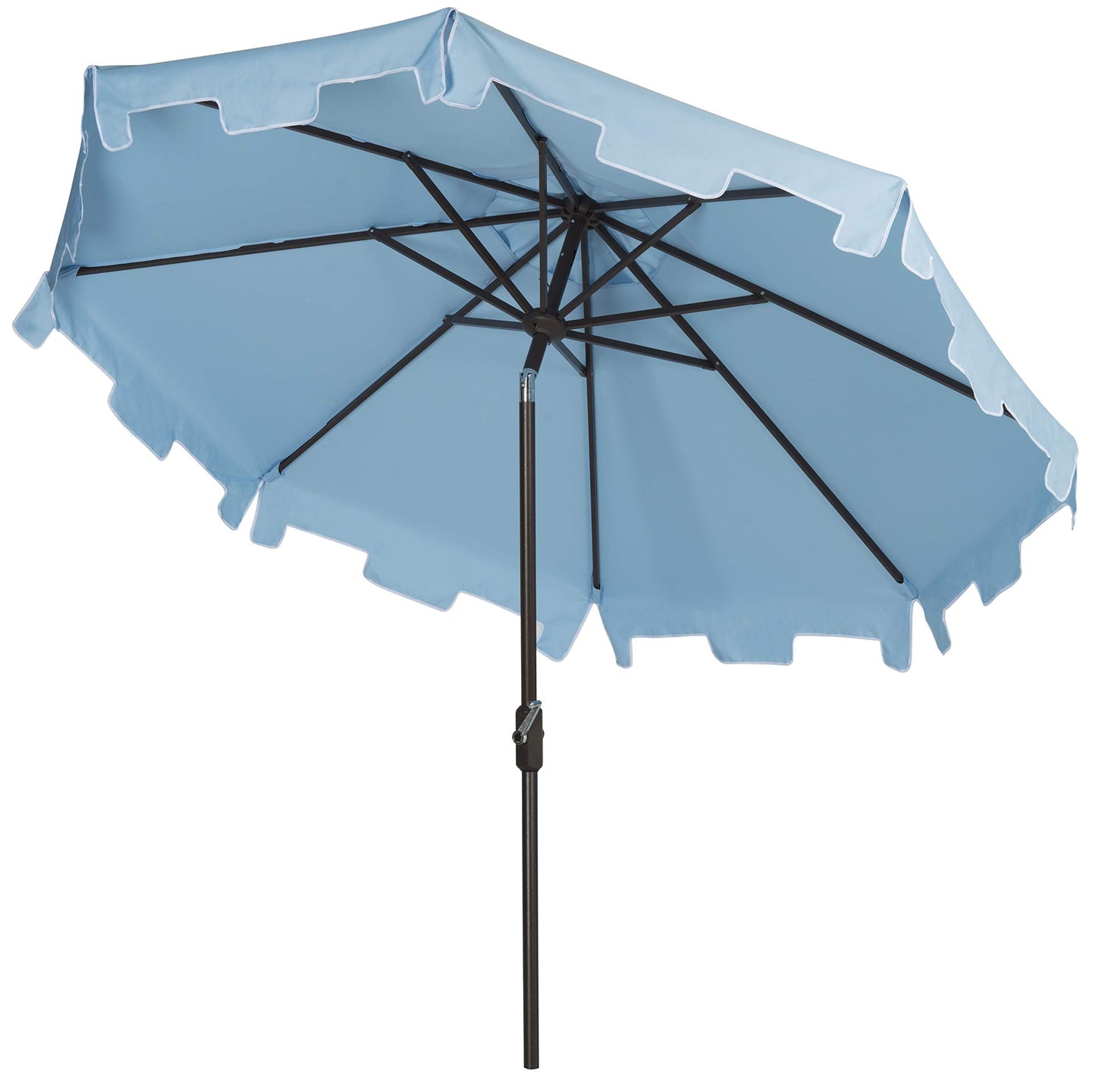 SAFAVIEH 9ft Outdoor Patio Umbrella, Round, Zimmerman Collection, Light Blue & White Trim, Button Tilt, UV Resistant for Deck, Backyard, Poolside (PAT8000D)
