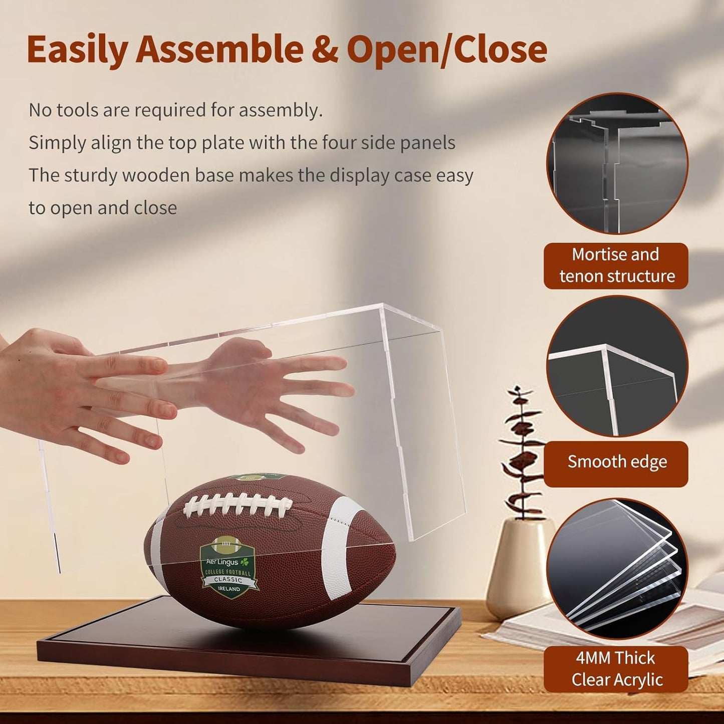 Clear Acrylic Display Box Collectibles Display Case Organizing Toys Case with Solid Built-in Wooden Base(6x6x6 inch; 15x15x15 cm)