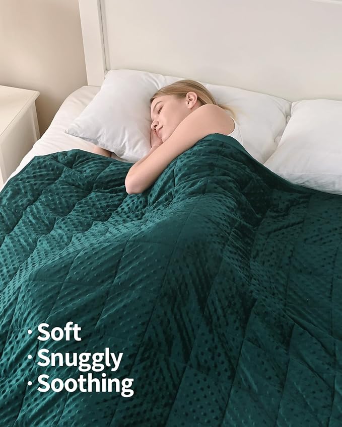 Mr. Sandman Weighted Blanket for Adults Queen Size 20 lbs, Soft Cooling Heavy Minky Blanket for Sleep, Washable Throw Blanket with Glass Beads, 60 x 80 Inches, Dark Green