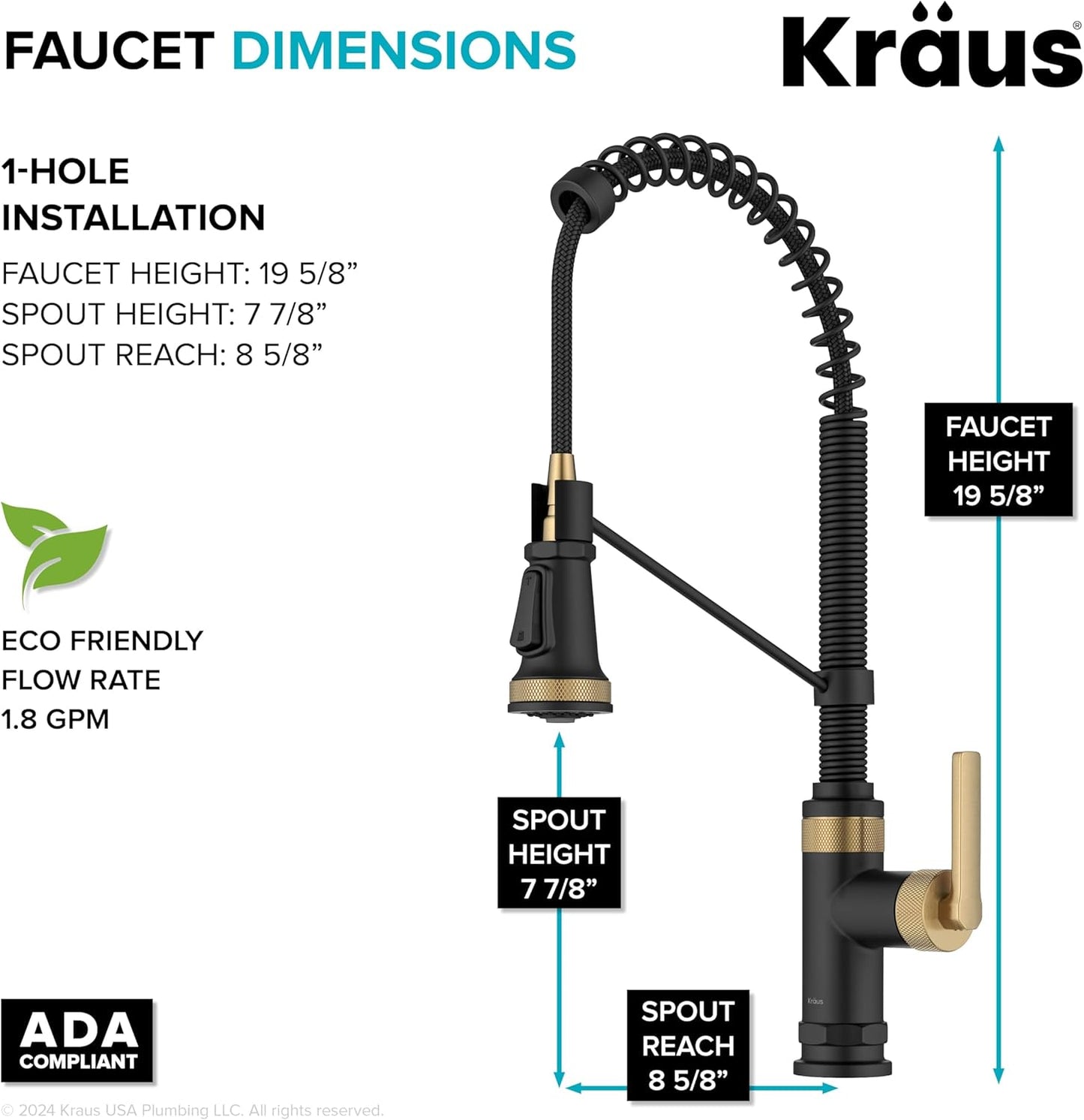 KRAUS Allyn Commercial Style 2-Function Single Handle Pull Down Kitchen Faucet in Spot-Free Brushed Brass/Matte Black, KPF-4110BBMB
