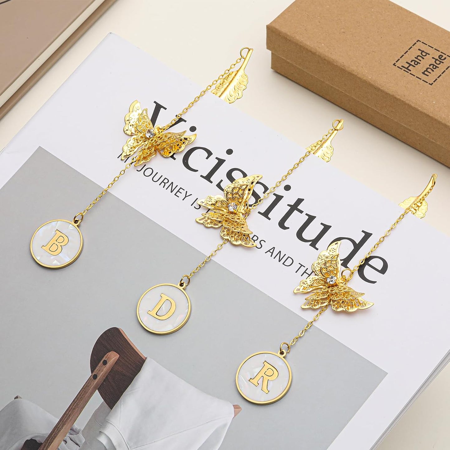 Personalized Initial Metal Butterfly Feather Bookmark for Women Girls Readers Book Lover Birthday Gifts for Women Her Teacher Girlfriend Wife Mom Sister Friend Daughter(T)