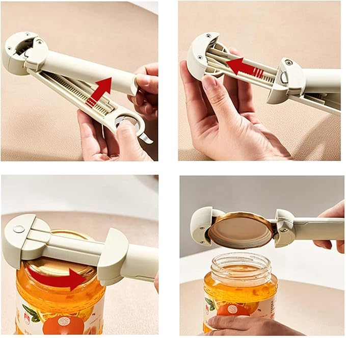 Multifunctional Retractable Bottle Opener - Adjustable Multifunctional Can Opener Jar Lid Gripper - 2024 New Jar Opener Bottle Opener for Weak Hands, Senior Arthritis (White)
