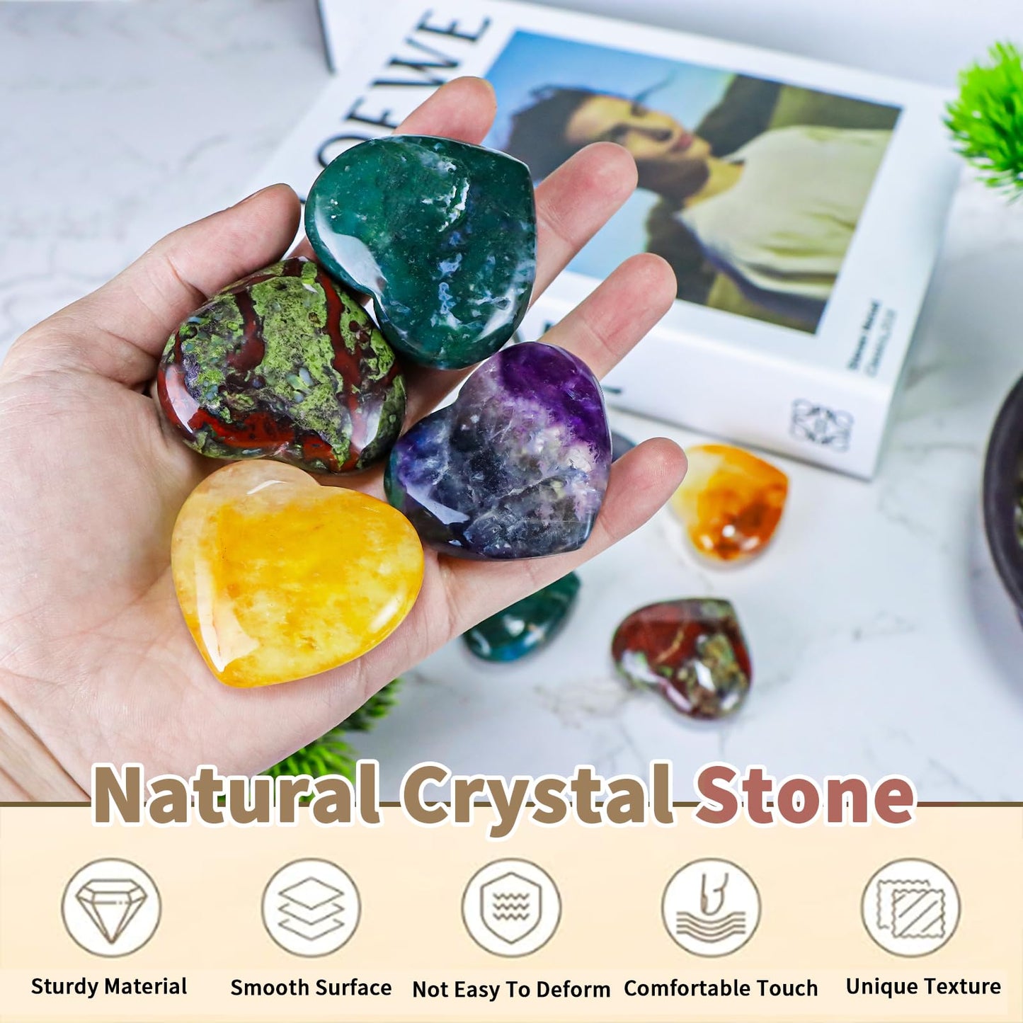 LEADGEM Citrine Crystal Heart Worry Stone for Anxiety Healing Crystals 2Inches Gemstone Heart Shaped Stone for Love,Meditation & Home Decor,Gift for Loved Ones