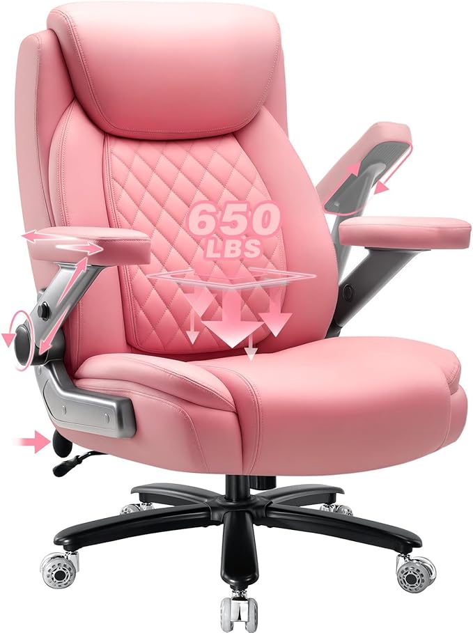650LBS Large Heavy Duty Office Chair with 5D Flip Arms,Comfy Big and Tall Executive Office Desk Chair with Pocket Spring Cushion,High Back Computer Chair with Lumbar Support,Dual Rubber Wheel