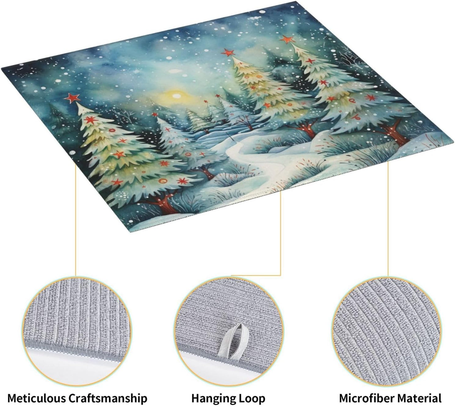 Dish Drying Mat Christmas Tree Watercolor Winter Forest for Kitchen Counter Absorbent 16x18 Inch Microfiber Dishes Plate Glass Dry Draining Pad Reversible Washable