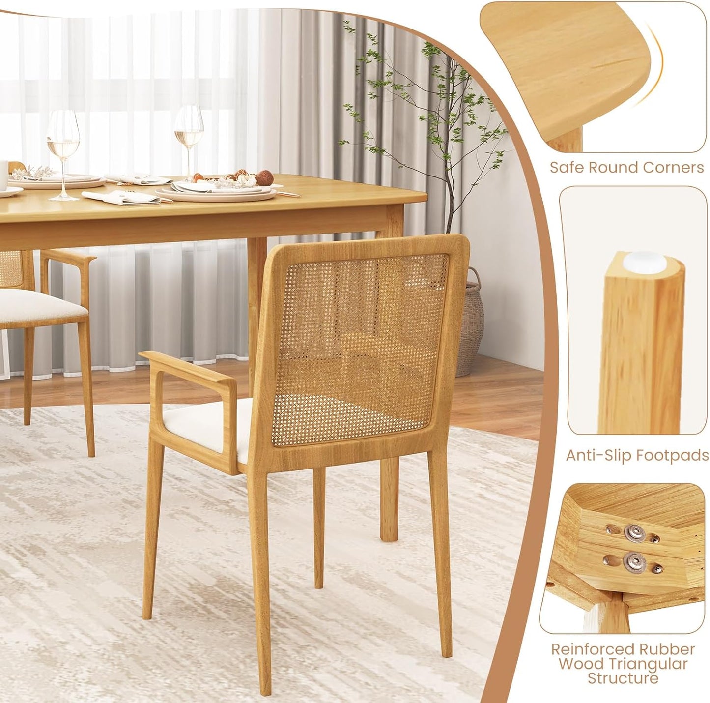 COSTWAY Dining Table, 48” Wooden Rectangular Kitchen Table with Solid Rubber Wood Legs, Spacious Tabletop for Kitchen, Dining Room, Restaurant